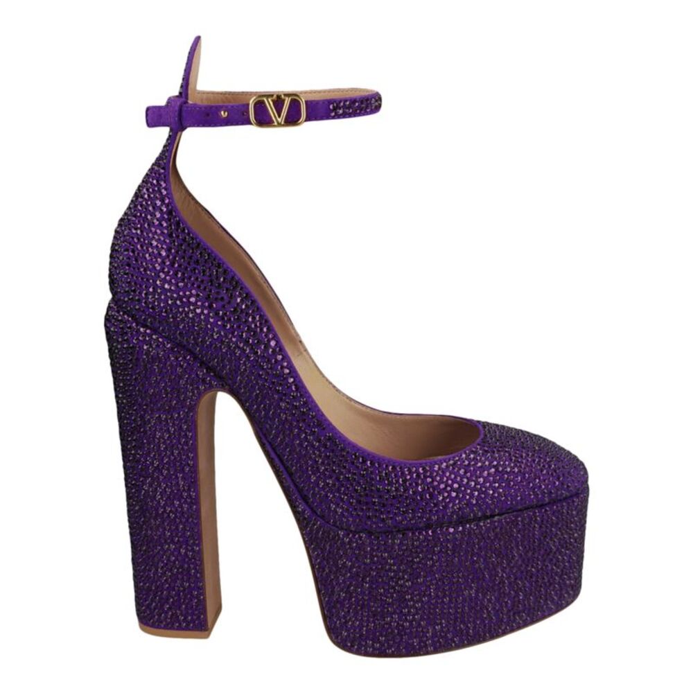 Valentino Tan-Go Crystal Embellished Platform Pumps Purple Womens